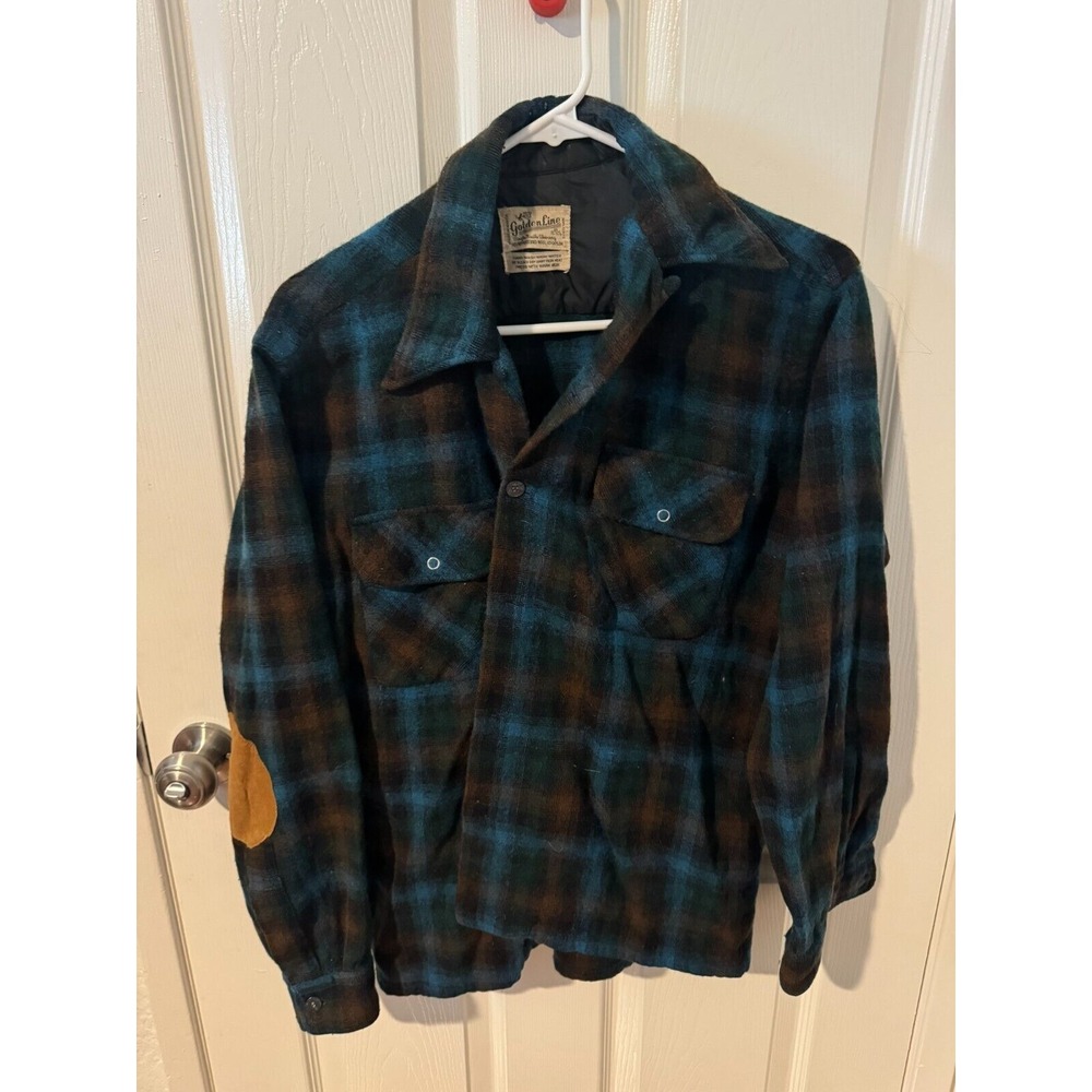 Vintage 60s Golden Line Green Blue Plaid Lined Wool Flannel Button Up Shirt M